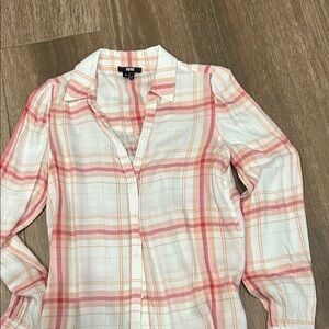 PAIGE Cream and Pink Plaid Button-Down Shirt